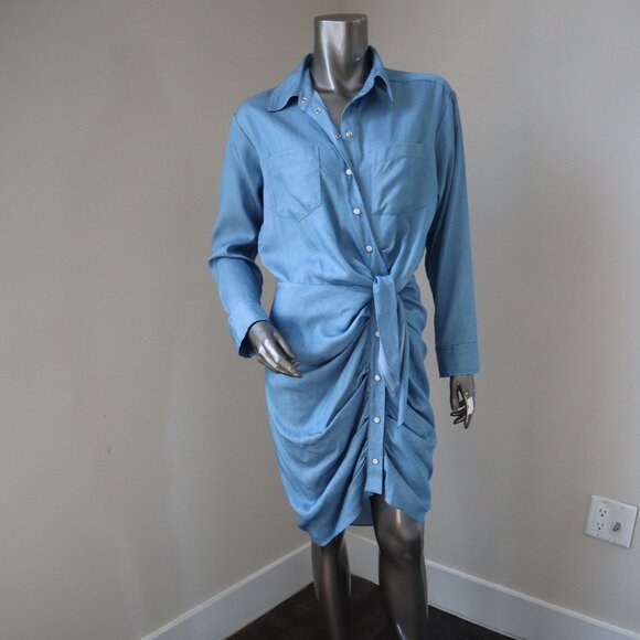 Veronica Beard Sierra Dress Blue Chambray Shirt Dress Snaps Size 8 - Picture 2 of 8